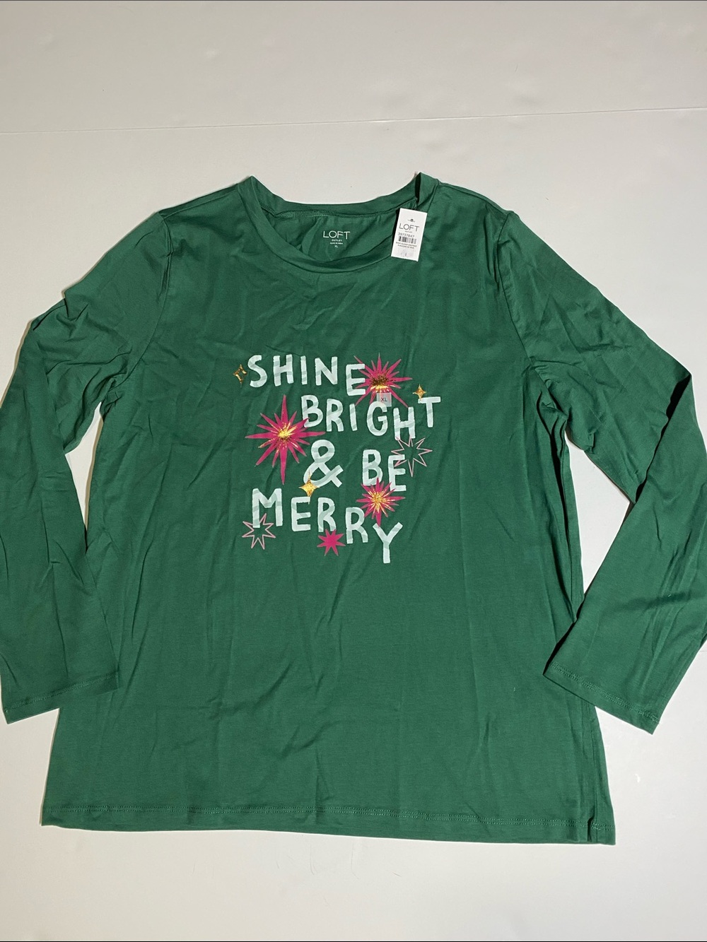 The Loft XLarge Long Sleeve Holiday XMas T-Shirt Festive Cotton Top New D6e